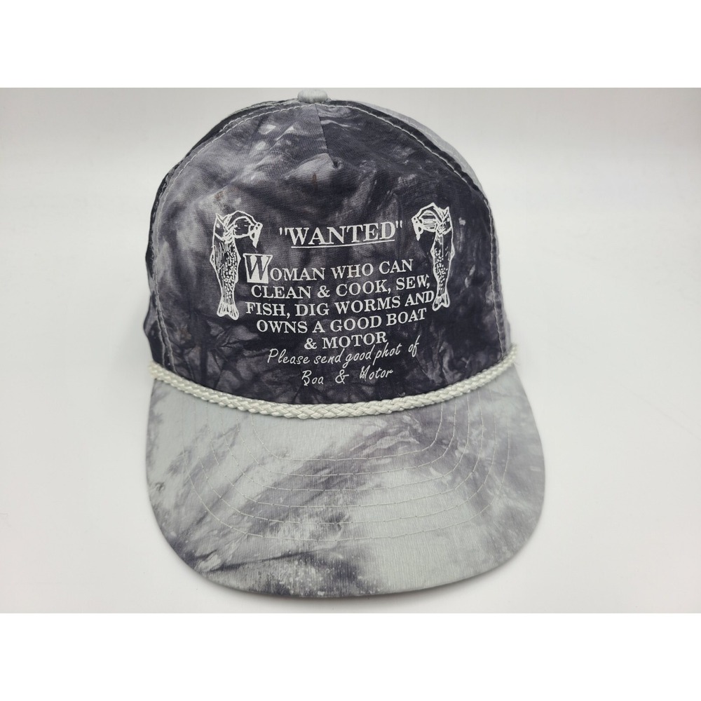 Vintage Wanted Woman Clean Cook Sew Fish Zip Strapback Hat Cap Funny Joke Humor